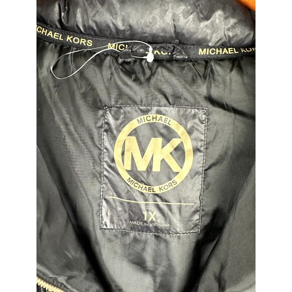 Michael Kors Leopard Print Hooded Faux Fur Puffer Jacket Coat Black Women's 1X - Picture 6 of 9